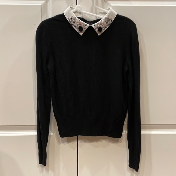 Maje black sweater with jeweled collar - Picture 1 of 8